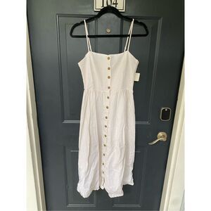 H&M Linen-blend Dress, White Brown Button Midi, Size Small